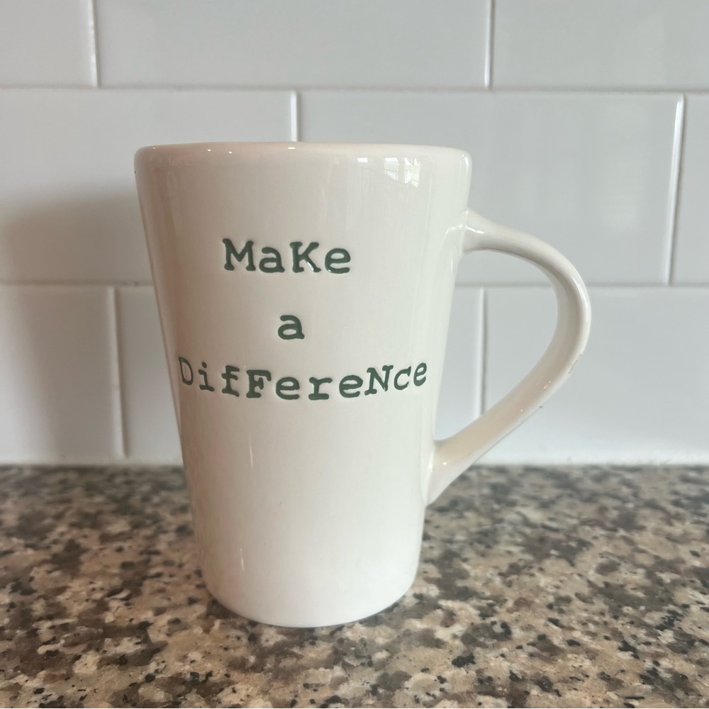 Pottery Barn Make A Difference Stamped Sentiment Mug Ivory Coffee Cup